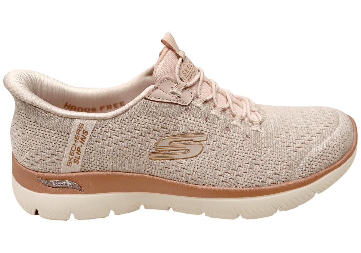 Skechers Womens Slip Ins Arch Fit Summits Soft Shimmer Comfort Shoes
