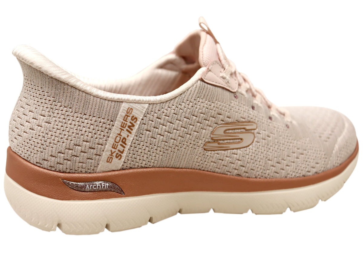 Skechers Womens Slip Ins Arch Fit Summits Soft Shimmer Comfort Shoes