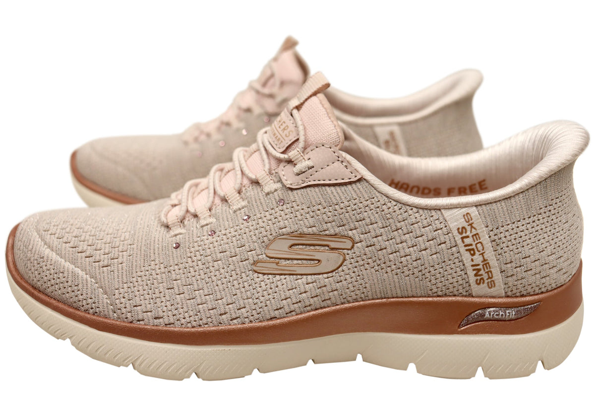 Skechers Womens Slip Ins Arch Fit Summits Soft Shimmer Comfort Shoes
