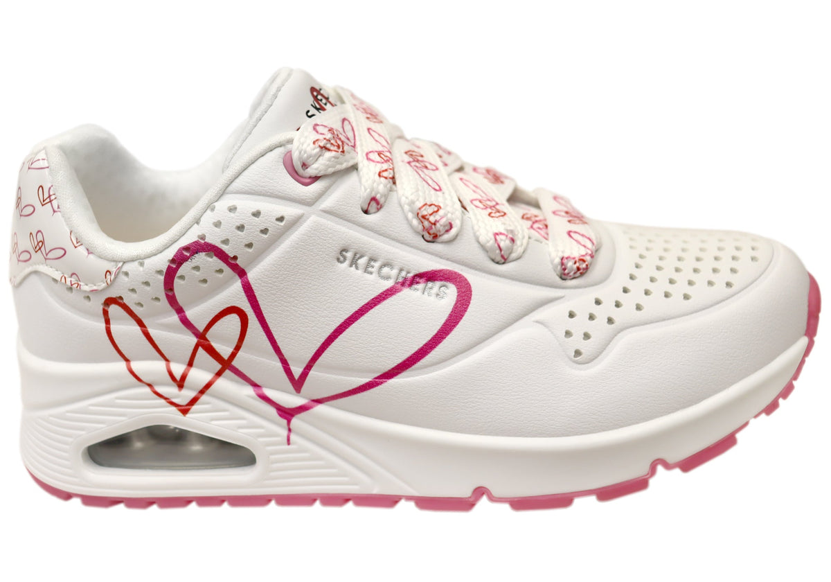 Skechers Womens Uno Twin Hearts Comfortable Lace Up Shoes