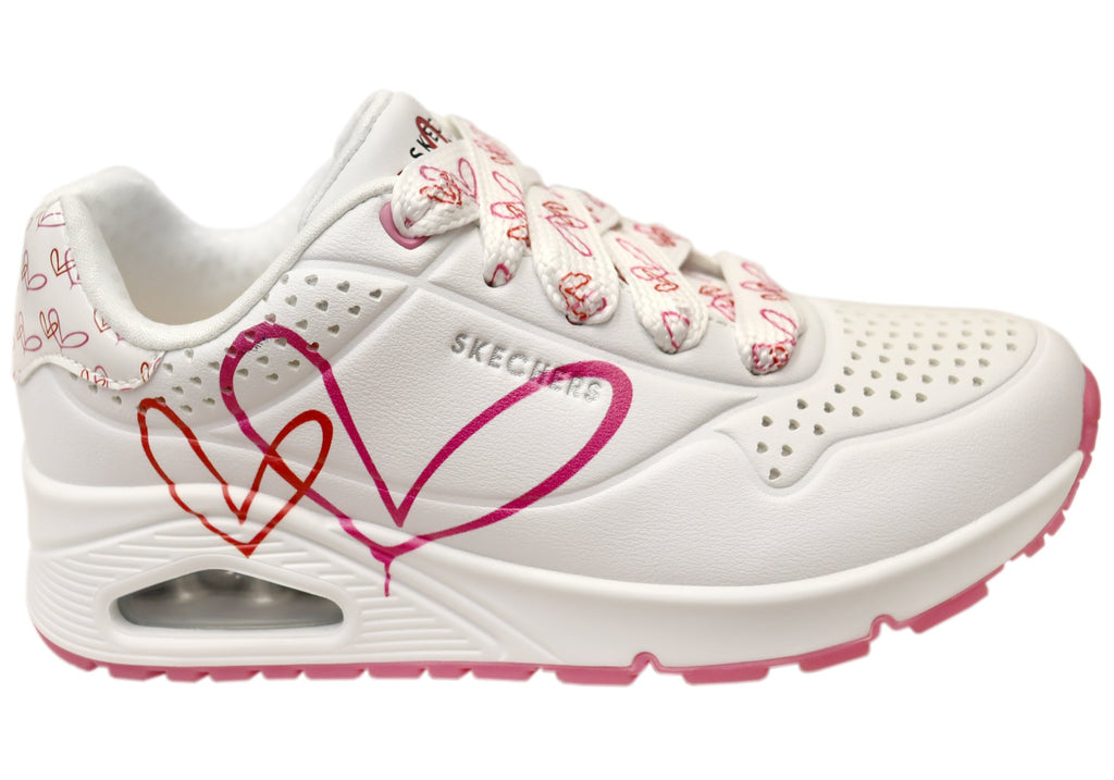Skechers Womens Uno Twin Hearts Comfortable Lace Up Shoes