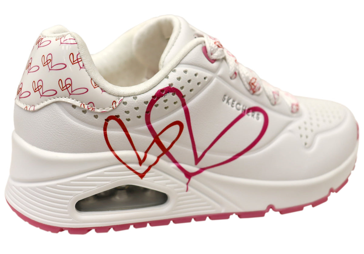 Skechers Womens Uno Twin Hearts Comfortable Lace Up Shoes
