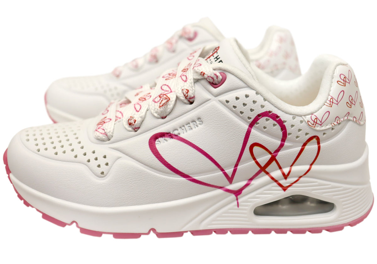 Skechers Womens Uno Twin Hearts Comfortable Lace Up Shoes